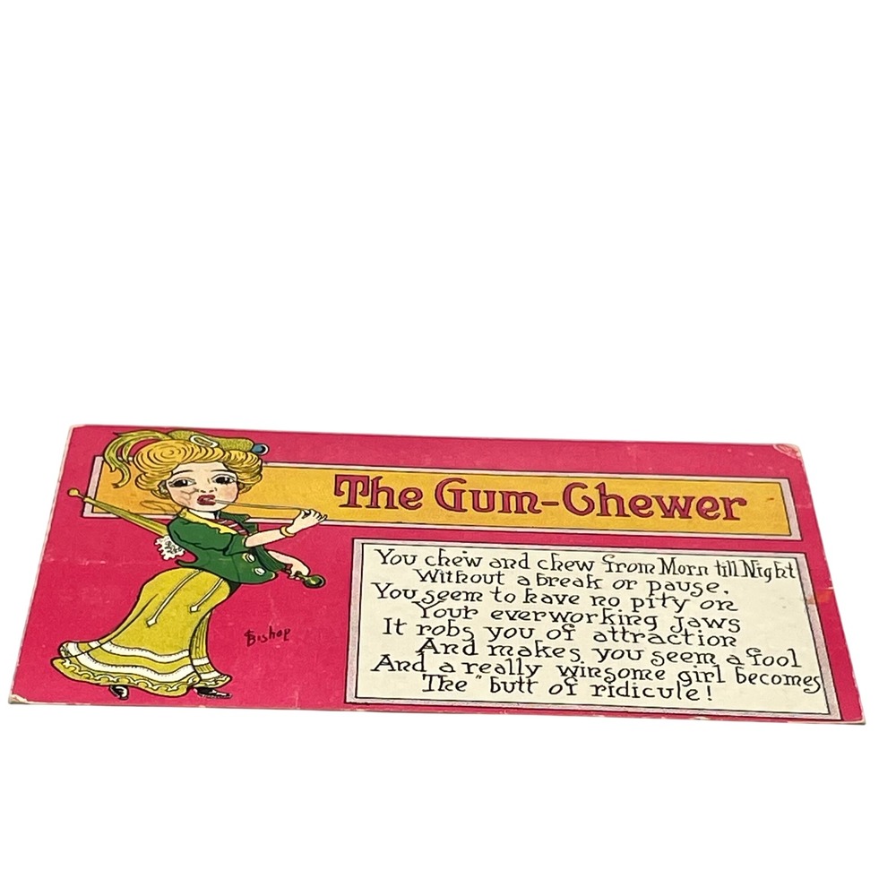 Antique 1909 The Gum-Chewer Comic Postcard Bishop Illustration Wayland Texas‎
